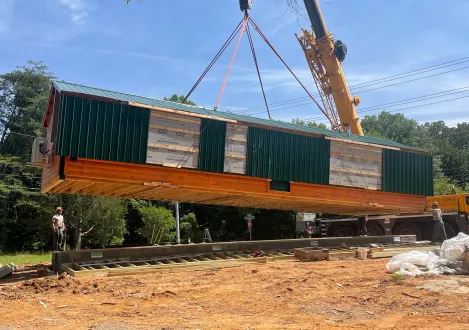 Crane lifting RV model